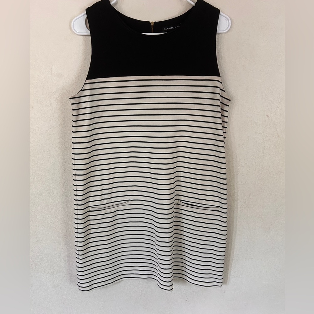 Mango Pinstriped jersey mini dress gold‎ zipper size small